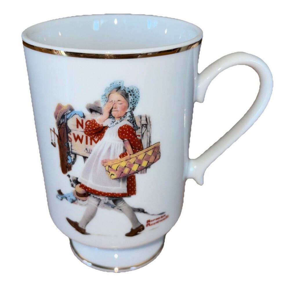 1981 Norman Rockwell Porcelain Pedestal Mug "Hide Your Eyes" The Danbury Mint